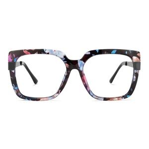 Floral Square Frame Glasses - No Prescriptiom